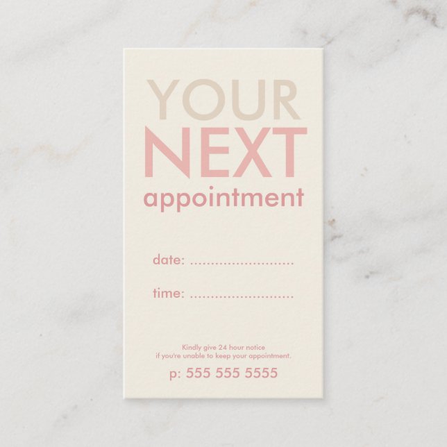 Minimal Basic Appointment Card in Offwhite & Pink (Front)