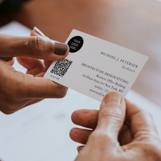 Minimal basic custom logo QR Code simple Business Card (Creator Uploaded)