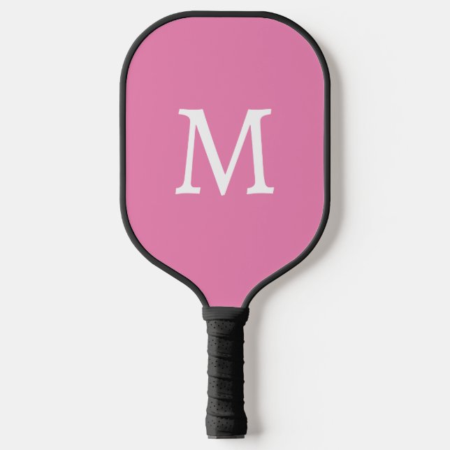 Minimal Basic Pink Monogram Initial Pickleball Paddle (Front)