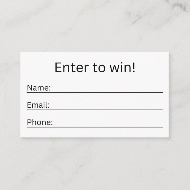 Minimal Basic Raffle Ticket Enter To Win Enclosure Card (Front)