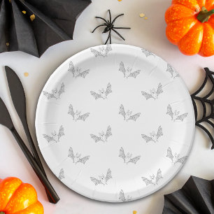 Minimal Bat Line Art Pattern Cute Halloween Paper Plate