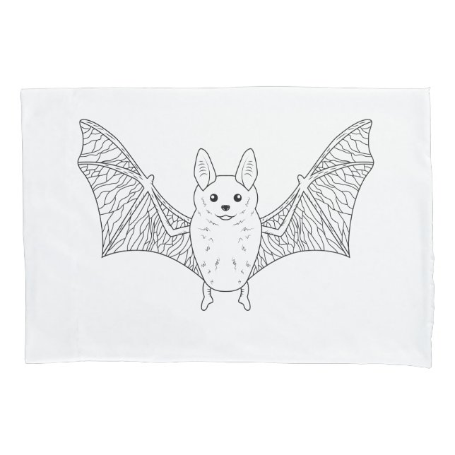 Minimal Bat Line Art With Open Wings Halloween Pillowcase (Front)