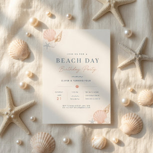 Minimal Beach Day Birthday Coastal Seashell Invitation
