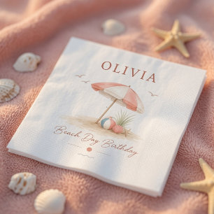 Minimal Beach Day Birthday Napkins   Personalised 