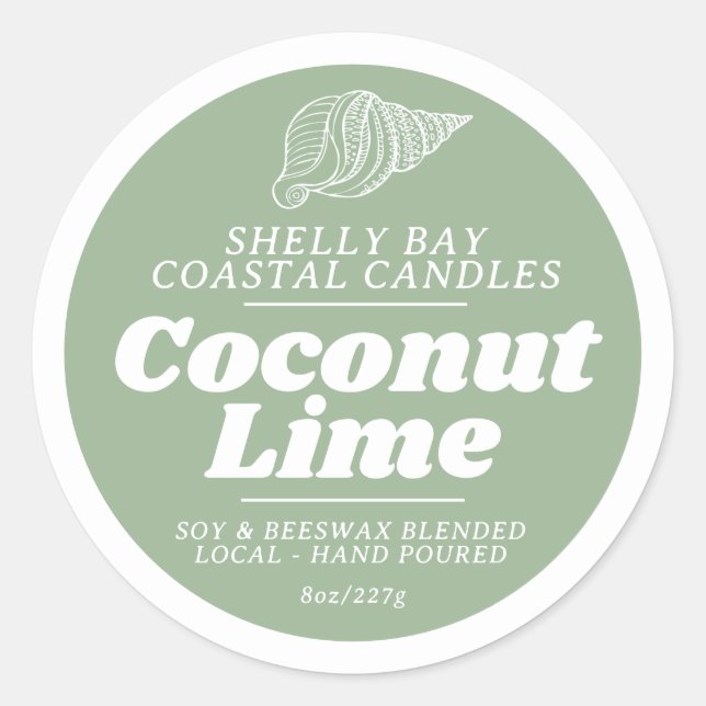 Minimal beach scented candle coconut lime label (Front)