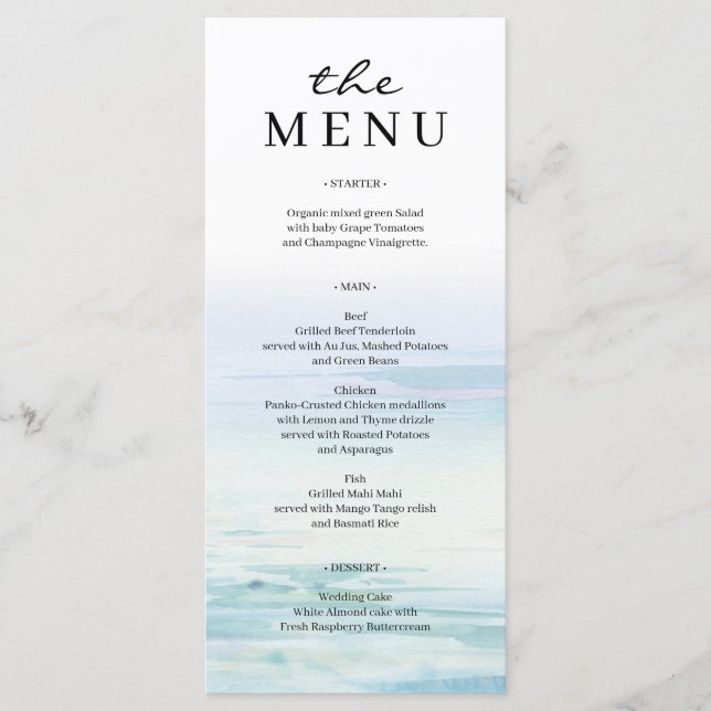 Minimal Beach Waves Wedding Menu (Front)