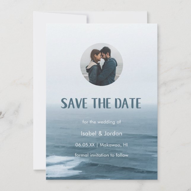 Minimal Beach Wedding Photo Save the Date (Front)