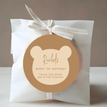 Minimal Beary First Birthday Thank you Sticker