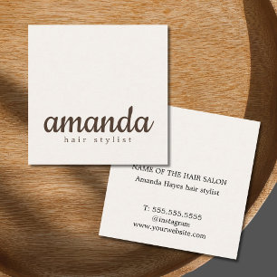 Minimal Beauty Salon Cream & Brown Modern Square Business Card