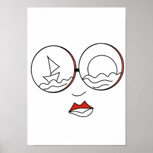 Minimal Beauty Woman Line Art Summer Beach Poster