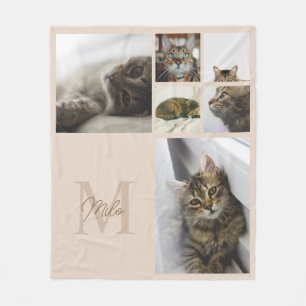 Minimal Beige 6 Pet Photo Collage Monogram Fleece Blanket