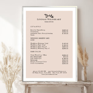 Minimal Beige Botanical Salon Price List Poster