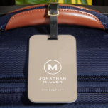 Minimal Beige Classic Typographic Monogram Luggage Tag<br><div class="desc">A professional vertical design in modern style with a beige and white monogram emblem with large classic block typography initial monogram with name and title below. The text can easily be customised using the fields provided.</div>