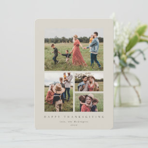Minimal Beige Frame 4 Photo Happy Thanksgiving Holiday Card