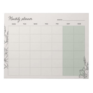 Minimal Beige Monthly planner, custom text Mon-Sun Notepad