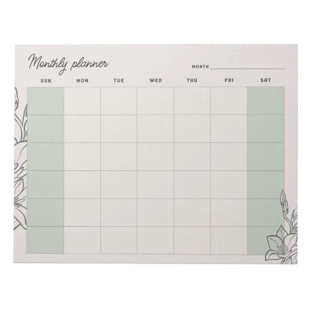 Minimal Beige Monthly planner, custom text Sun-Sat Notepad (Front)