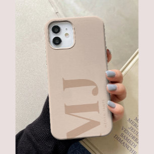 Minimal Beige Personalised Large Initials  iPhone 15 Case