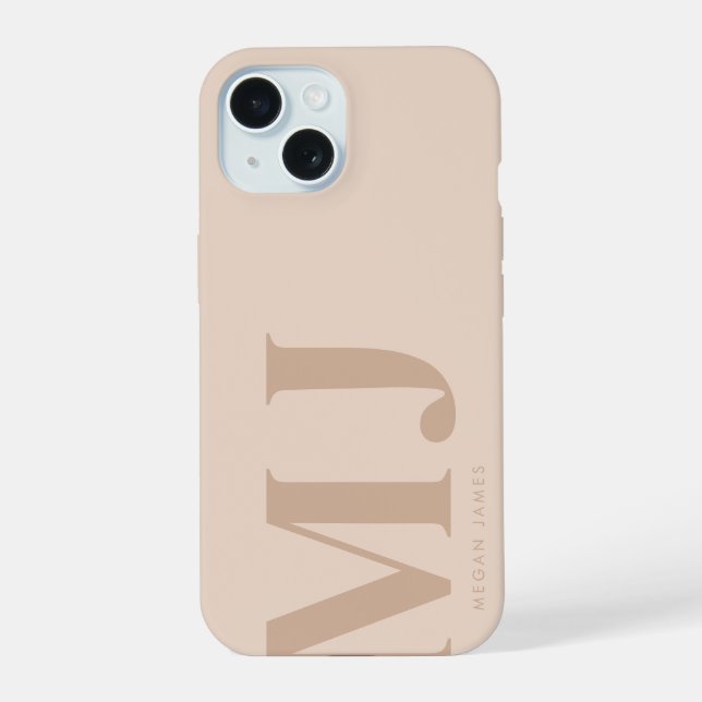 Minimal Beige Personalised Large Initials  iPhone 15 Case (Back)
