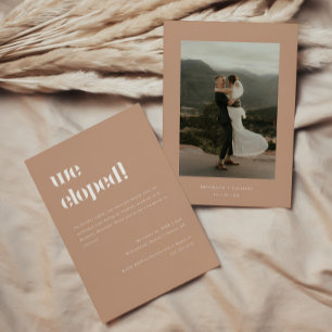 Minimal Beige Photo Elopement & Wedding Reception Invitation