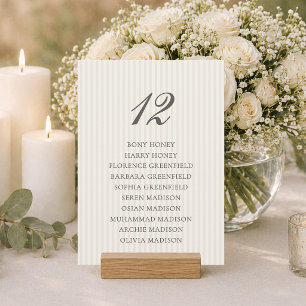 Minimal Beige Striped Wedding Seating Chart Card