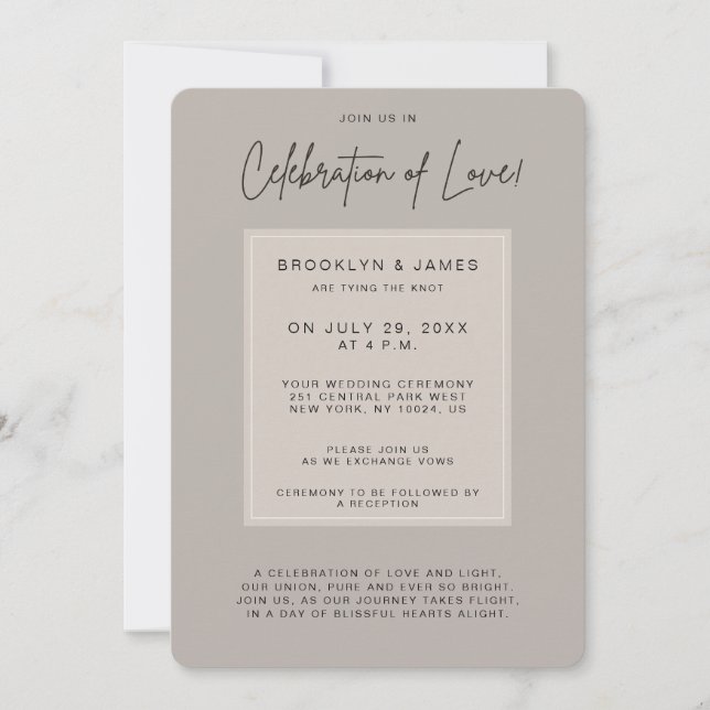 Minimal Beige Wedding Celebration Of Love Invitation (Front)