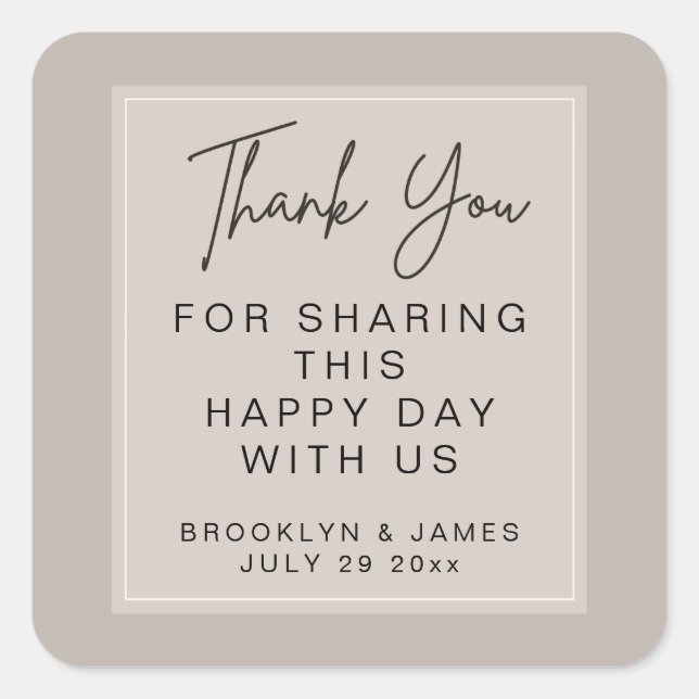 Minimal Beige Wedding Thank You Stickers (Front)