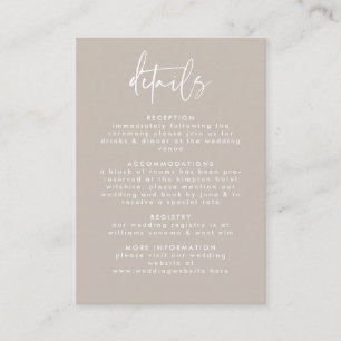 Minimal Beige White Handwritten Script Wedding Enclosure Card