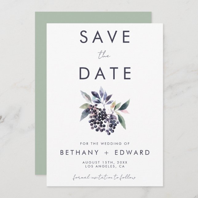 Minimal Berry Wedding Save The Date (Front/Back)