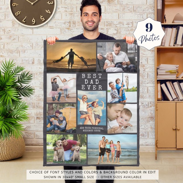 Minimal BEST DAD EVER Photo Collage Personalised Fleece Blanket (Creator Uploaded)