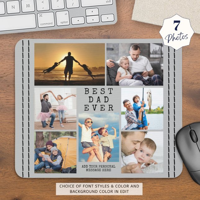 Minimal BEST DAD EVER Photo Collage Personalised Mouse Mat (Creator Uploaded)