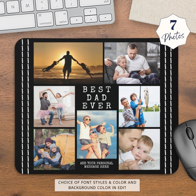 Minimal BEST DAD EVER Photo Collage Personalised Mouse Mat (Creator Uploaded)