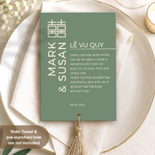 Minimal Bilingual Vietnamese Wedding Green Thank You Card