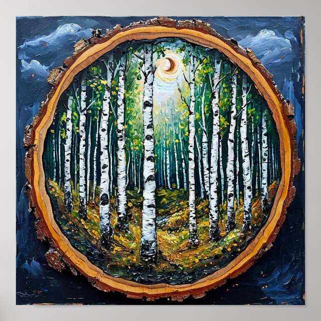 Minimal Birch Forest Landscape Cosy Forest Nature Poster (Front)