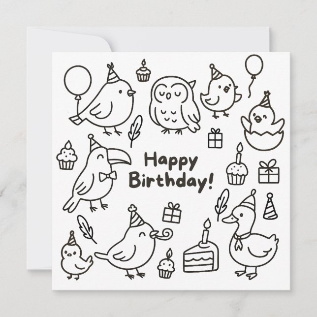 Minimal Bird Doodle Birthday Card (Front)