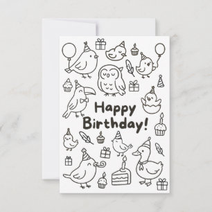 Minimal Bird Doodle Birthday Card