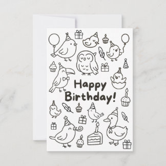 Minimal Bird Doodle Birthday Card