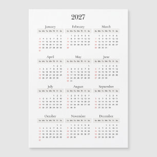 Minimal Black 2027 Calendar Any background colou