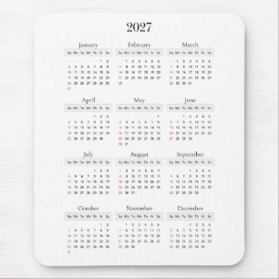 Minimal Black 2027 Calendar Any background colou Mouse Mat