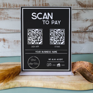 Minimal black 2 QR codes business scan to pay Poster