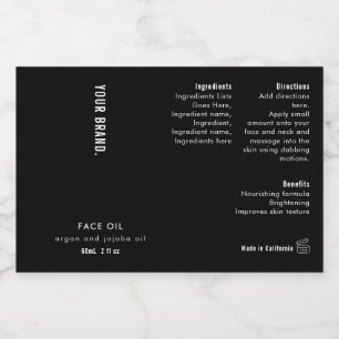 Minimal Black 2oz Dropper Bottle Waterproof Label