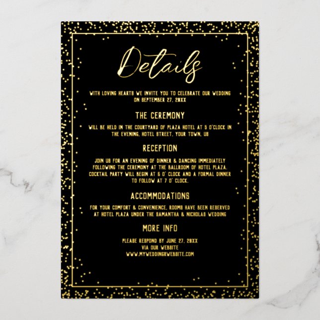 Minimal Black and Gold Wedding Details (Front)