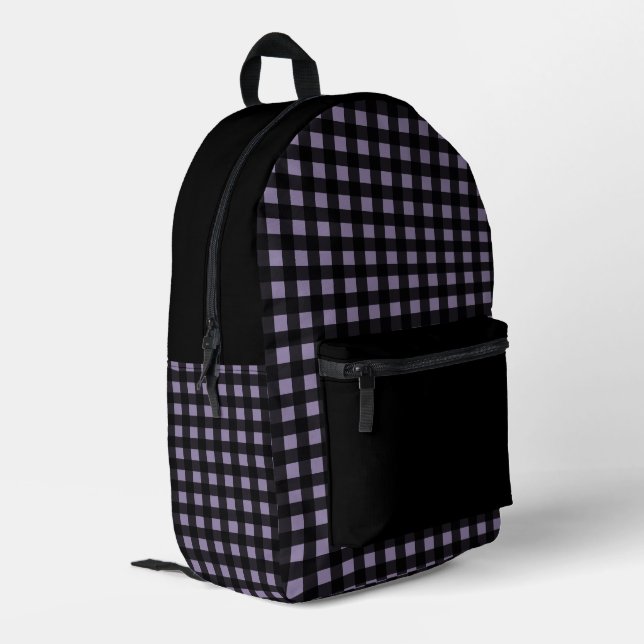Minimal Black and Lavender Shade Plaid Pattern Printed Backpack (Back Corner Left)