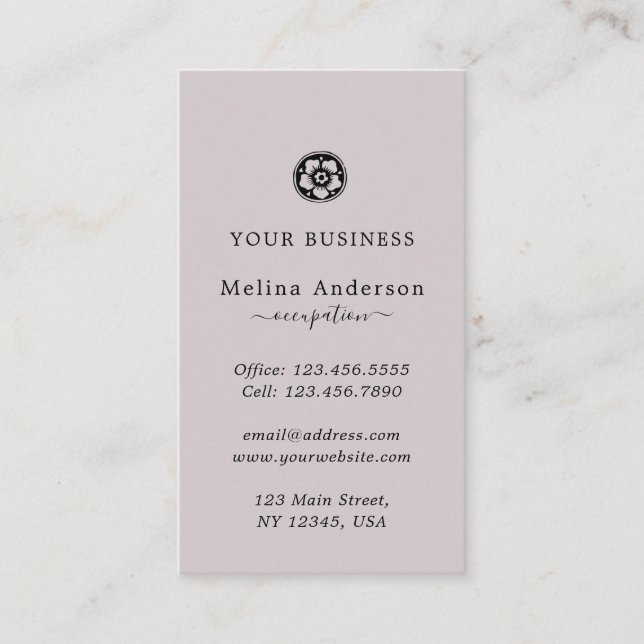 Minimal Black and Pink Flower Business Card (Front)