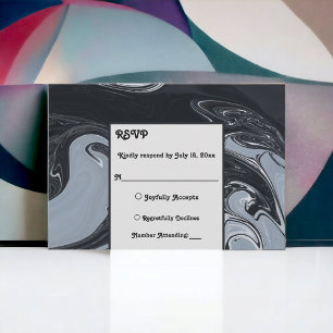 Minimal Black And White Abstract Painting Wedding RSVP Card