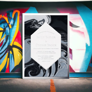 Minimal Black And White Abstract Wedding Silver