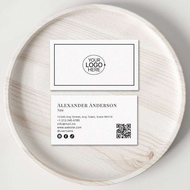 Minimal Black and White Add Your Logo QR Code Business Card (Minimal Black and White Add Your Logo QR Code Business Card)