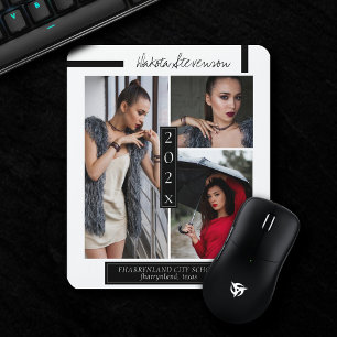 Minimal Black and White Artsy Graduation Photo Mouse Mat