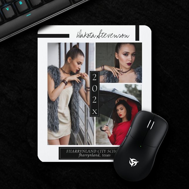 Minimal Black and White Artsy Graduation Photo Mouse Mat (Creator Uploaded)