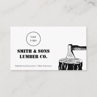 Minimal Black and White Axe Wood Lumber Company Business Card
