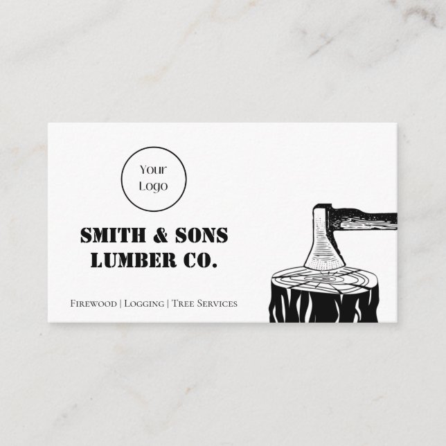 Minimal Black and White Axe Wood Lumber Company Business Card (Front)